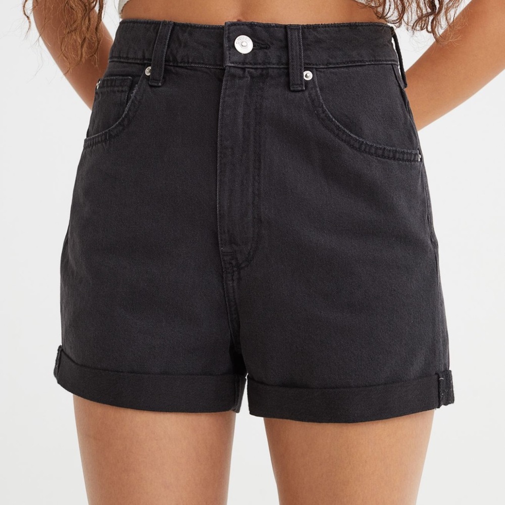 Black denim mom fit shorts